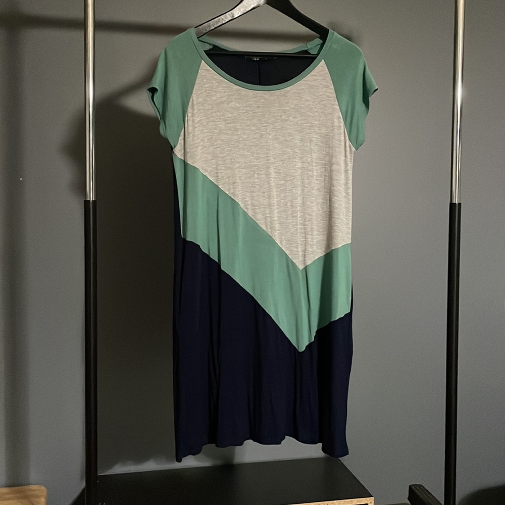T Shirt Dress Mint/Gray/Navy with Pockets